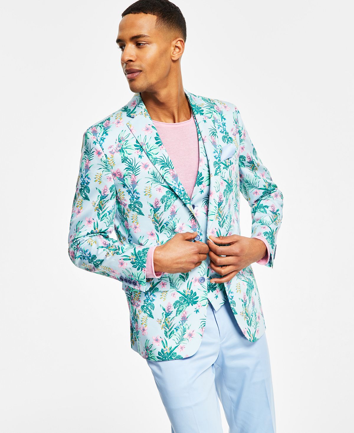 Bar III Masculino Slim Fit Floral Print Suit Jacket Azul Tamanho 40