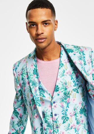Bar III Masculino Slim Fit Floral Print Suit Jacket Azul Tamanho 40