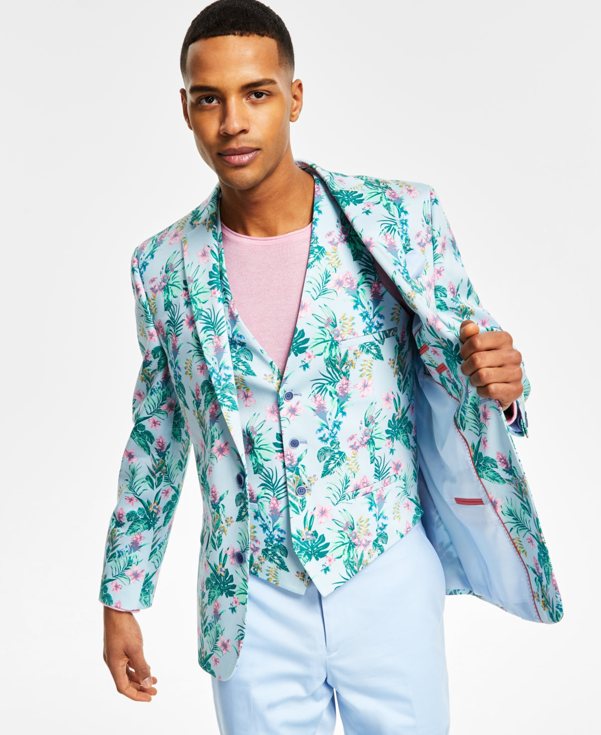 Bar III Masculino Slim Fit Floral Print Suit Jacket Azul Tamanho 40