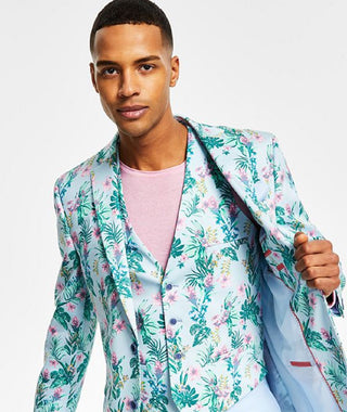 Bar III Masculino Slim Fit Floral Print Terno Jaqueta Azul Tamanho 44