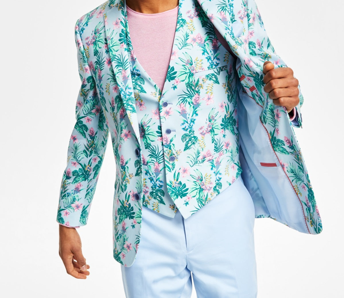 Bar III Masculino Slim Fit Floral Print Suit Jacket Azul Tamanho 46