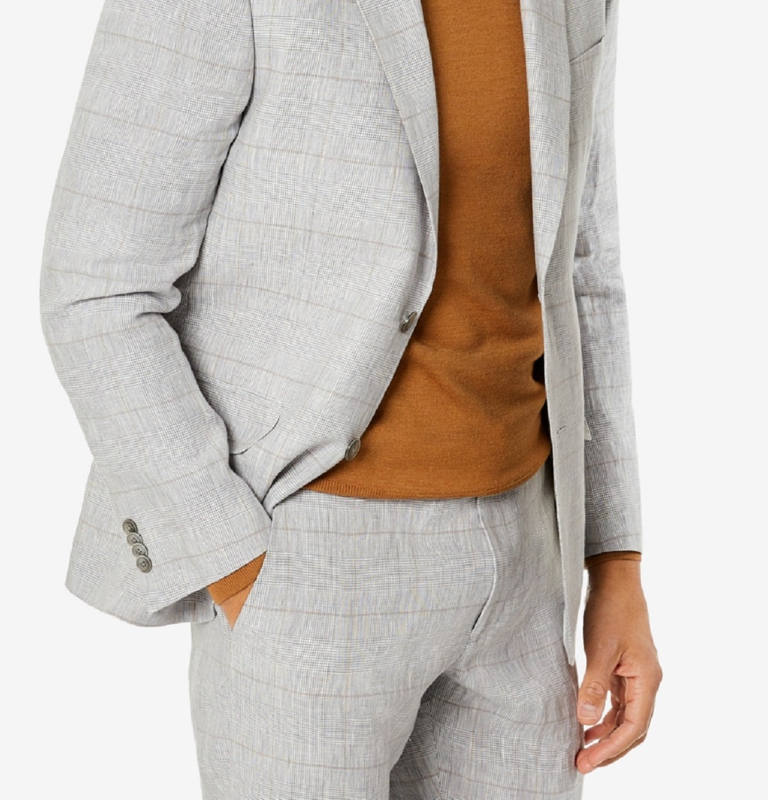 Tommy Hilfiger Jaqueta Masculina Modern Fit Flex Stretch Xadrez de Linho Cinza Tamanho 44