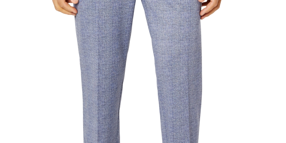 Calça de terno de malha slim fit masculina Tallia, azul, tamanho 30x32