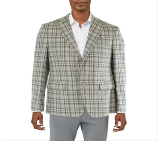 Blazer masculino Tallia Verdello de linho xadrez com dois botões, marrom, tamanho 44