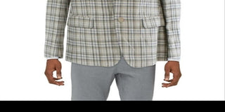 Blazer masculino Tallia Verdello de linho xadrez com dois botões, marrom, tamanho 44