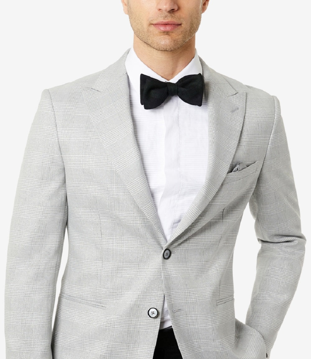 Jaqueta Masculina Slim Fit Xadrez Metálico Creme Cinza Tamanho 38