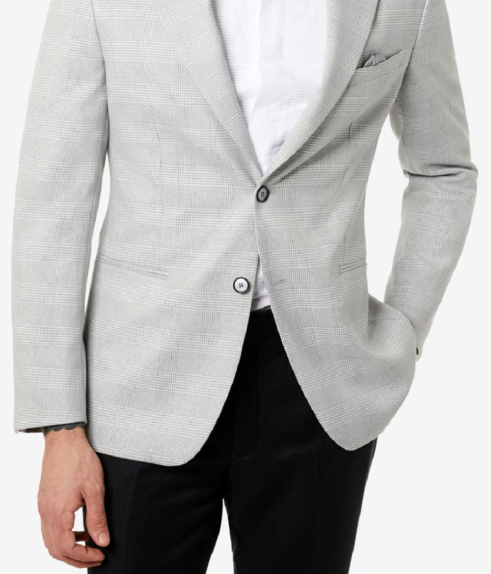 Jaqueta Masculina Slim Fit Xadrez Metálico Creme Cinza Tamanho 38