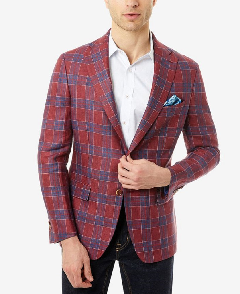 Blazer xadrez slim fit masculino Tallia vermelho tamanho 38
