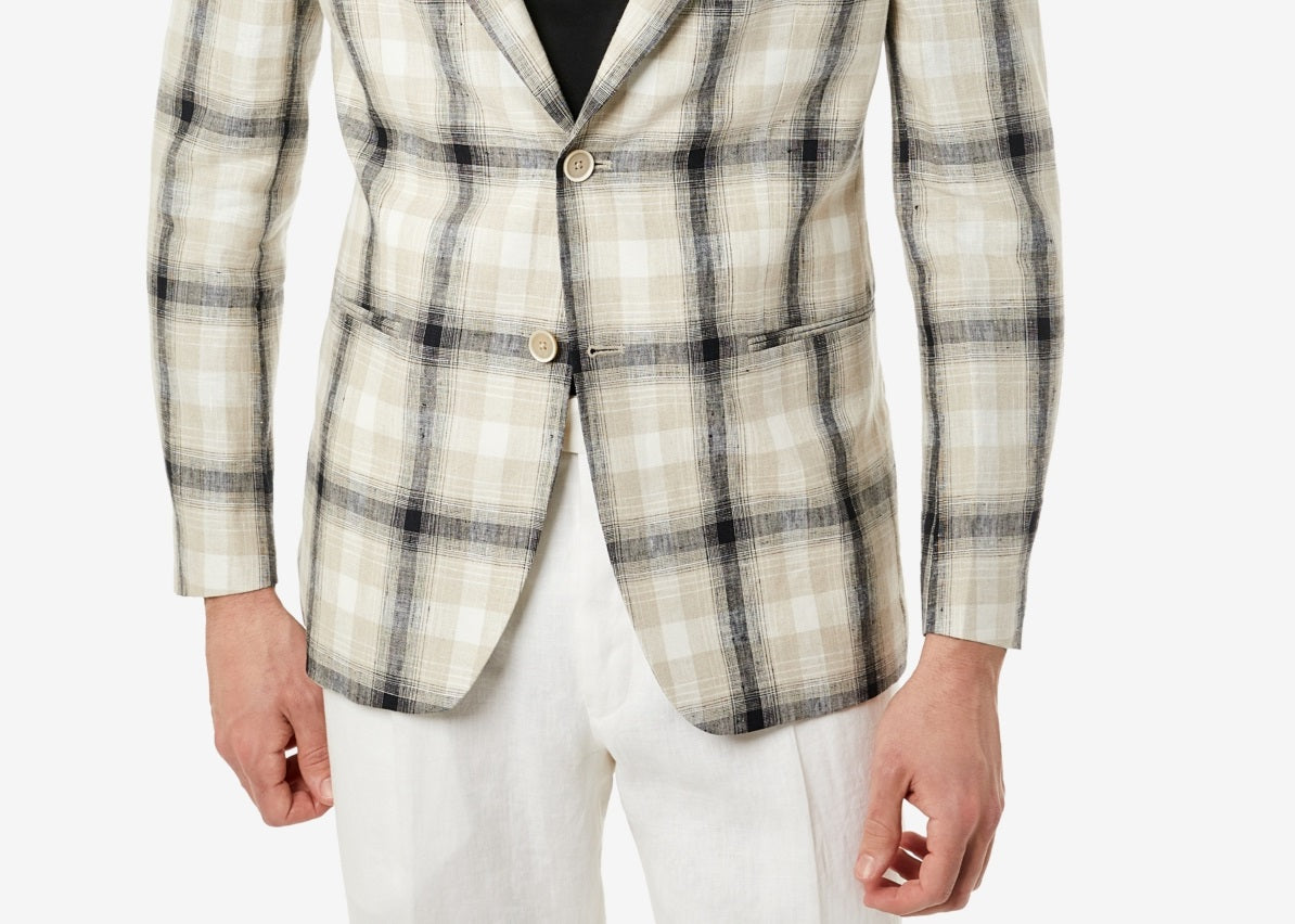 Blazer masculino Tallia Slim Fit xadrez de linho bege tamanho 38