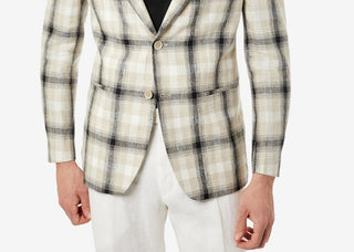 Blazer masculino Tallia Slim Fit xadrez de linho bege tamanho 38