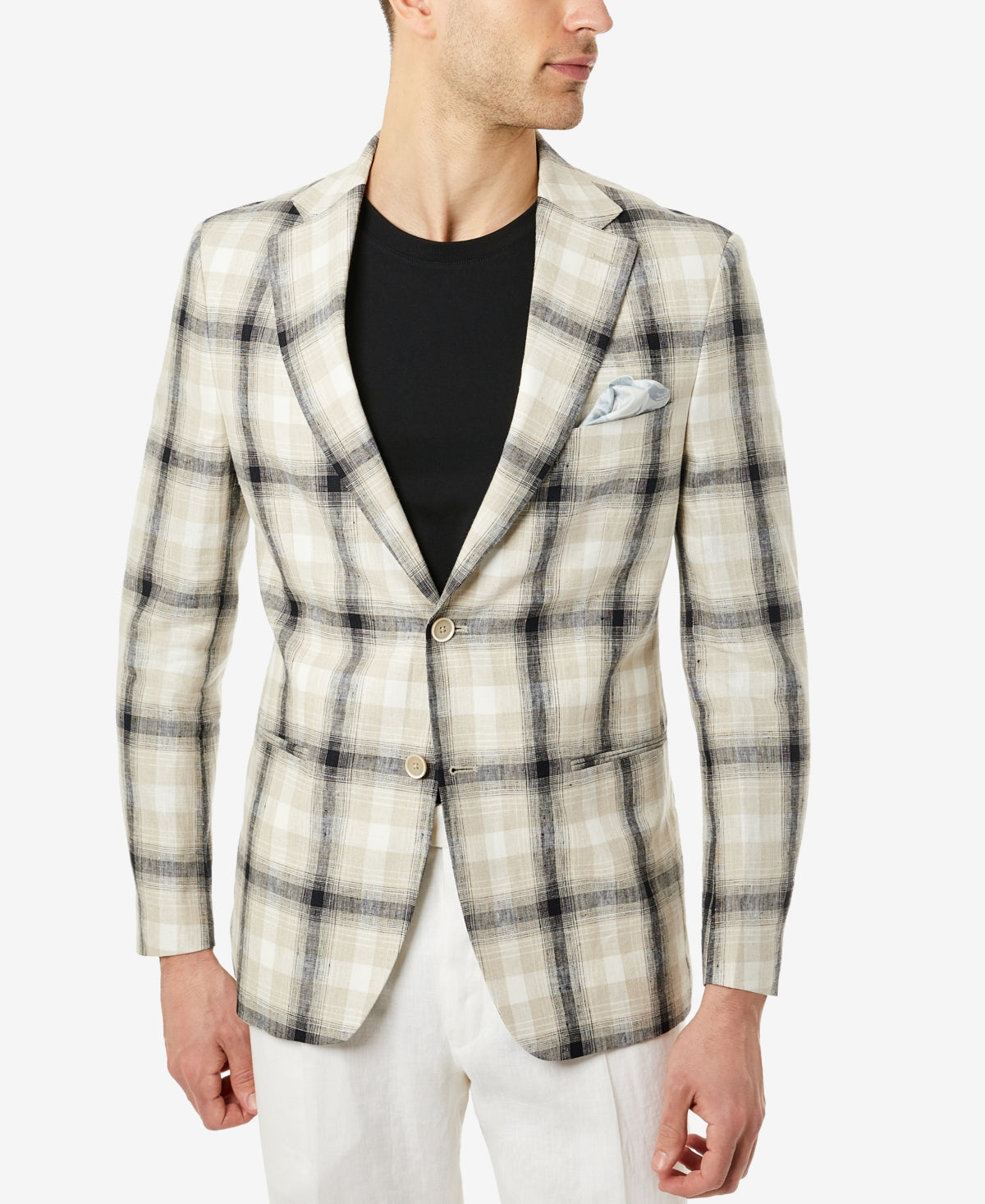 Blazer masculino Tallia Slim Fit xadrez de linho bege tamanho 38