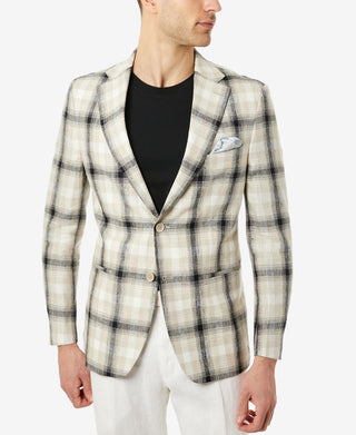 Blazer masculino Tallia Slim Fit xadrez de linho bege tamanho 38