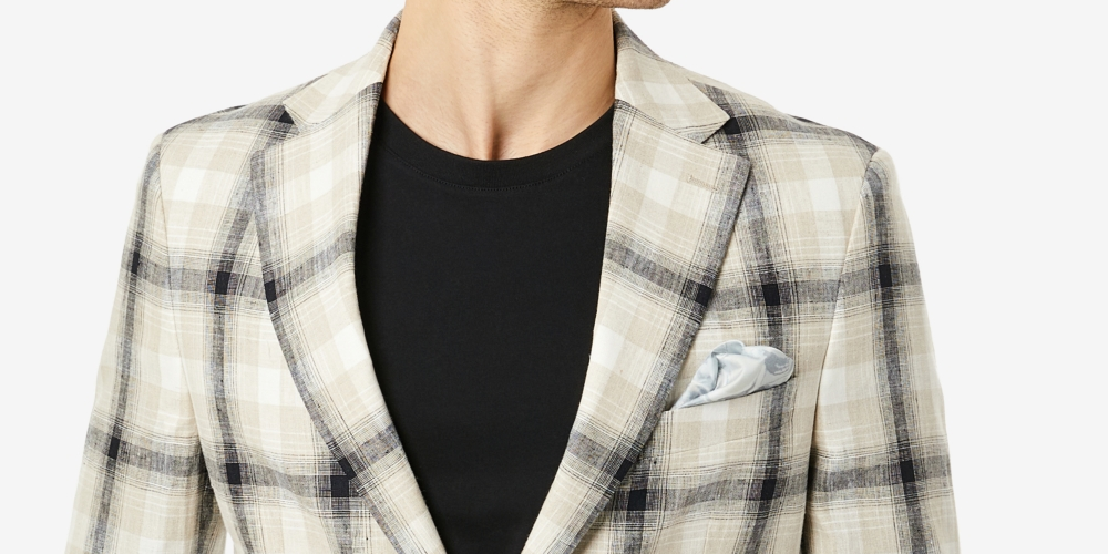 Blazer masculino Tallia Slim Fit xadrez de linho bege tamanho 38
