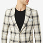 Blazer masculino Tallia Slim Fit em linho xadrez creme e preto, tamanho 44