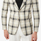 Blazer masculino Tallia Slim Fit em linho xadrez creme e preto, tamanho 44