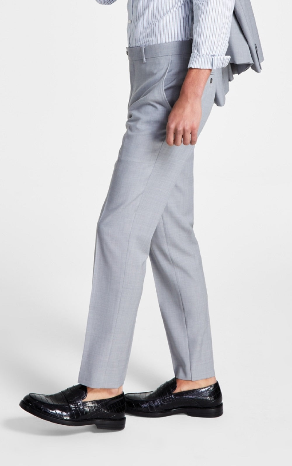 Calça de terno masculina Bar III Slim Fit de lã Sharkskin cinza tamanho 33X30