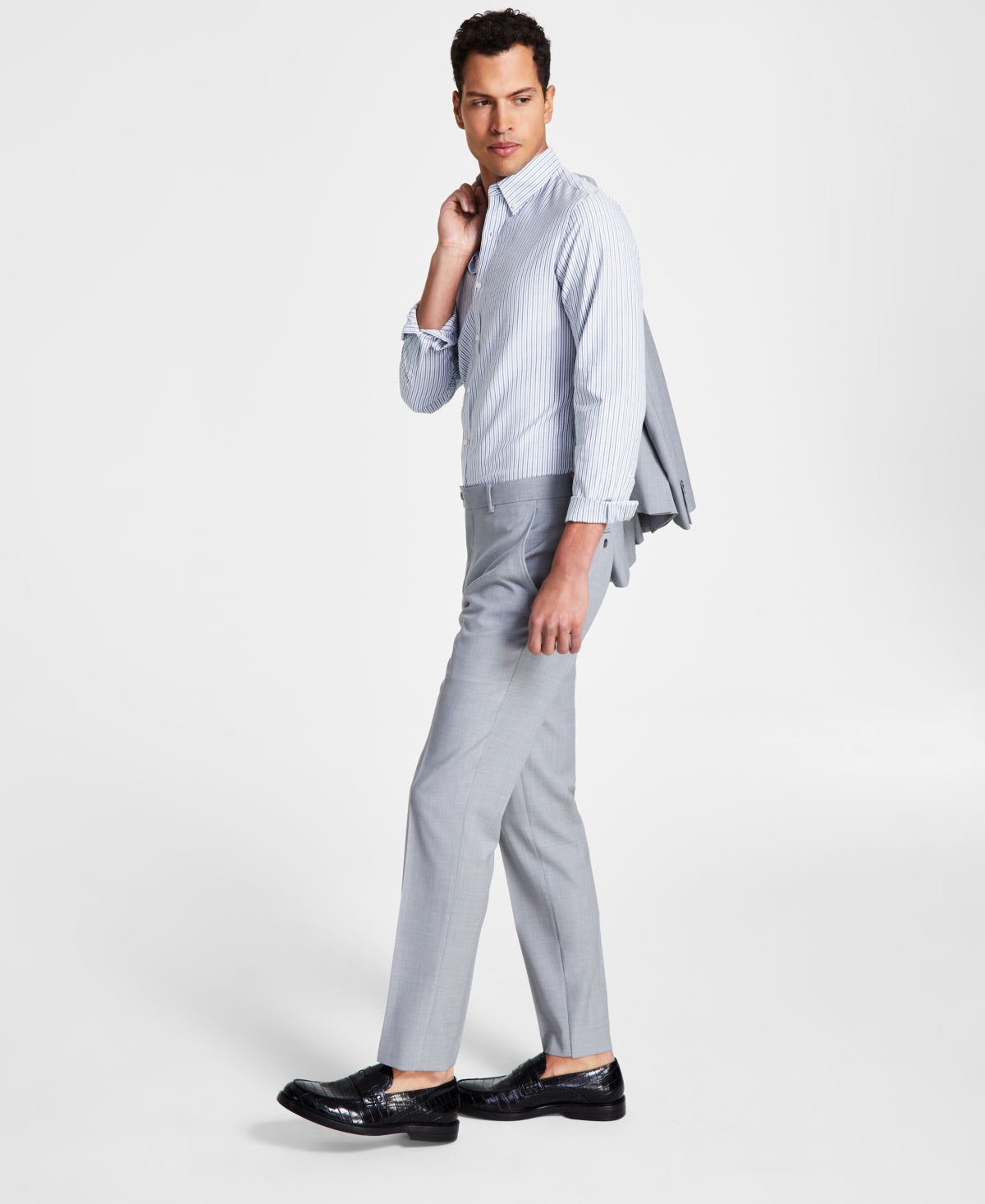 Calça de terno masculina Bar III Slim Fit de lã Sharkskin cinza tamanho 33X30