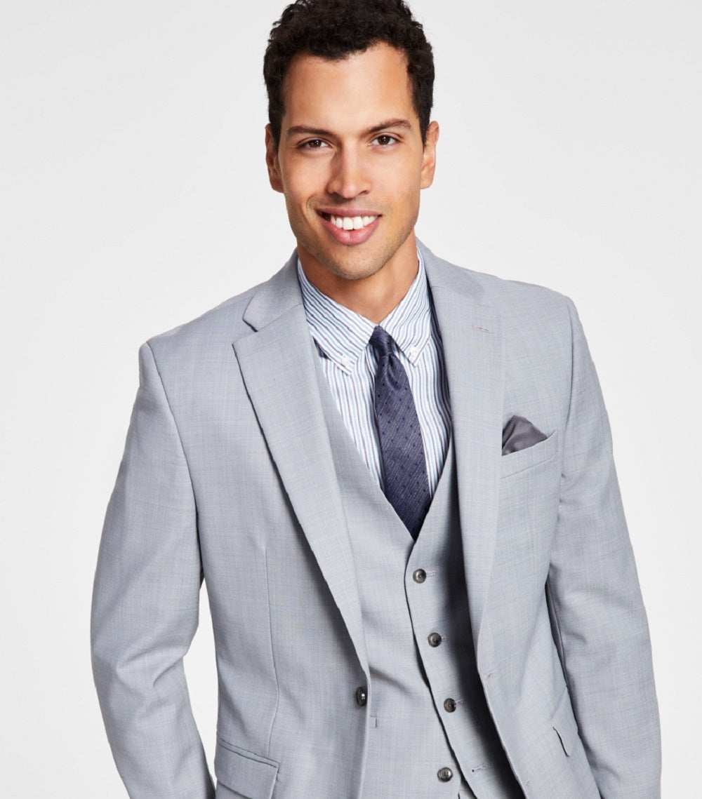 Jaqueta de lã de pele de tubarão masculina Bar III Slim Fit cinza tamanho 46