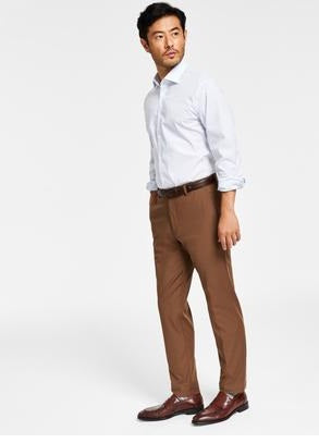 Calça social masculina Ralph Lauren Classic Fit de algodão elástico, tamanho 34x32, marrom