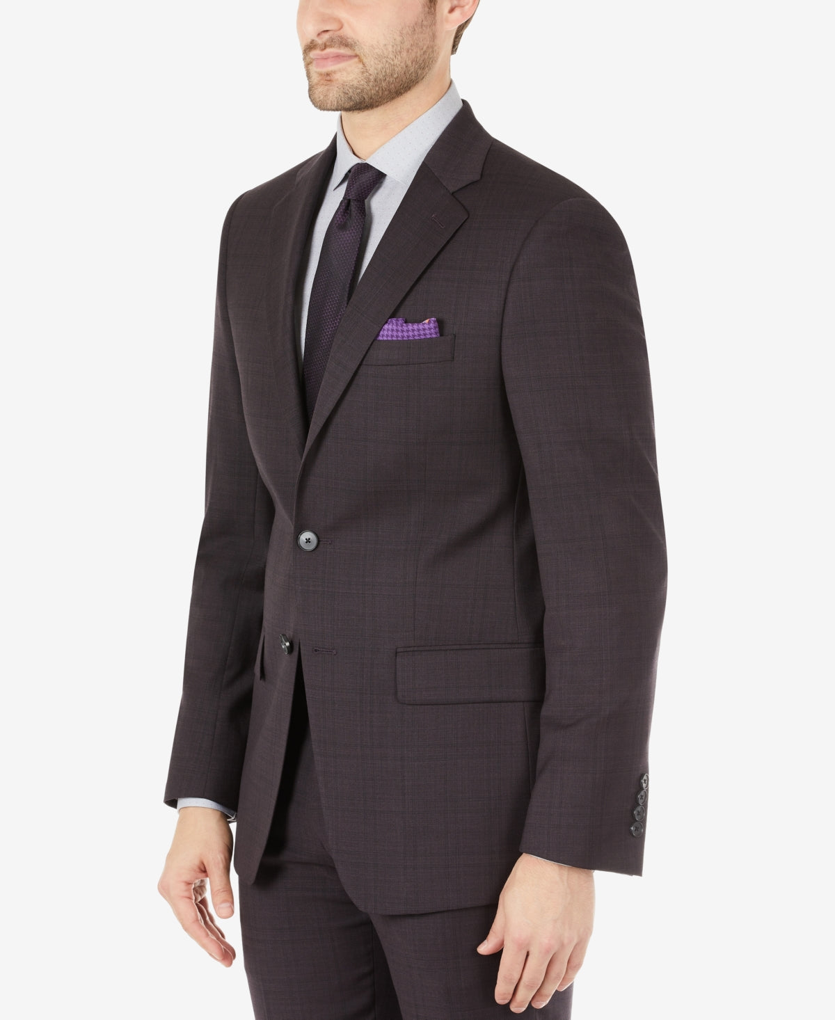 Calvin Klein Masculino Skinny Fit Tonal Xadrez Lã Terno Jaqueta Roxa Tamanho 40