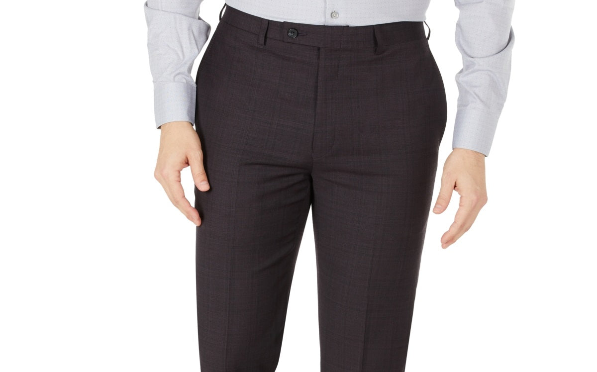 Calça social masculina Calvin Klein Skinny Fit em tom xadrez de lã marrom tamanho 32x34