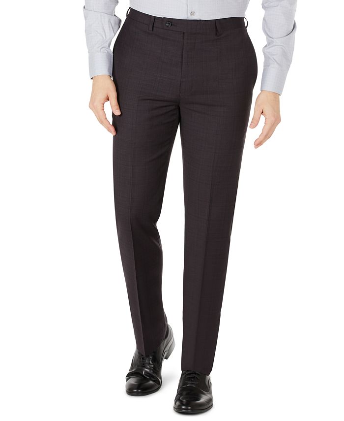 Calça social masculina Calvin Klein Skinny Fit em tom xadrez de lã marrom tamanho 32x34