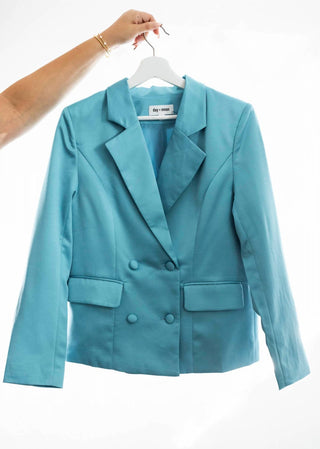 Day + Moon - Blazer de cetim com abotoamento duplo