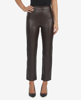 Calça reta feminina Laundry By Shelli Segal em couro sintético, marrom, tamanho X-S