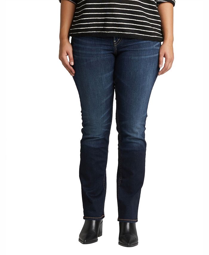 Calça jeans reta feminina Suki cintura média, azul, tamanho 20W, da Silver Jeans Co.
