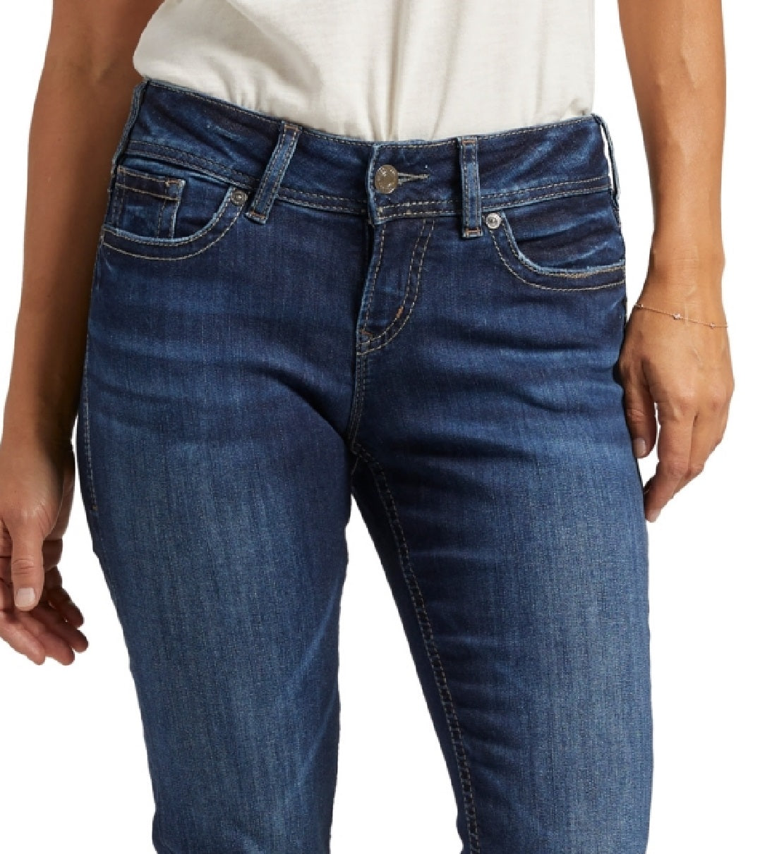 Calça jeans skinny feminina Suki Distressed da Silver Jeans Co., azul, tamanho 33x31