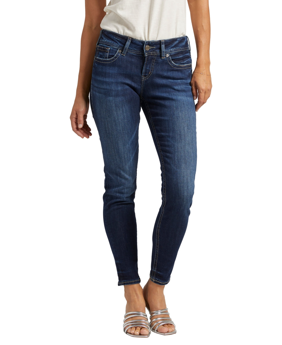 Calça jeans skinny feminina Suki Distressed da Silver Jeans Co., azul, tamanho 33x31