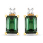 1.24 Carat Genuine Green Tourmaline and White Diamond 14K Yellow Gold Earrings