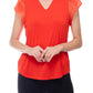 Adrianna Papell - V-neck Organza Flutter Sleeve Solid Moss Crepe Top