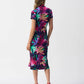 Joseph Ribkoff - Tropical Print Draped Front Midi Sheath Dress