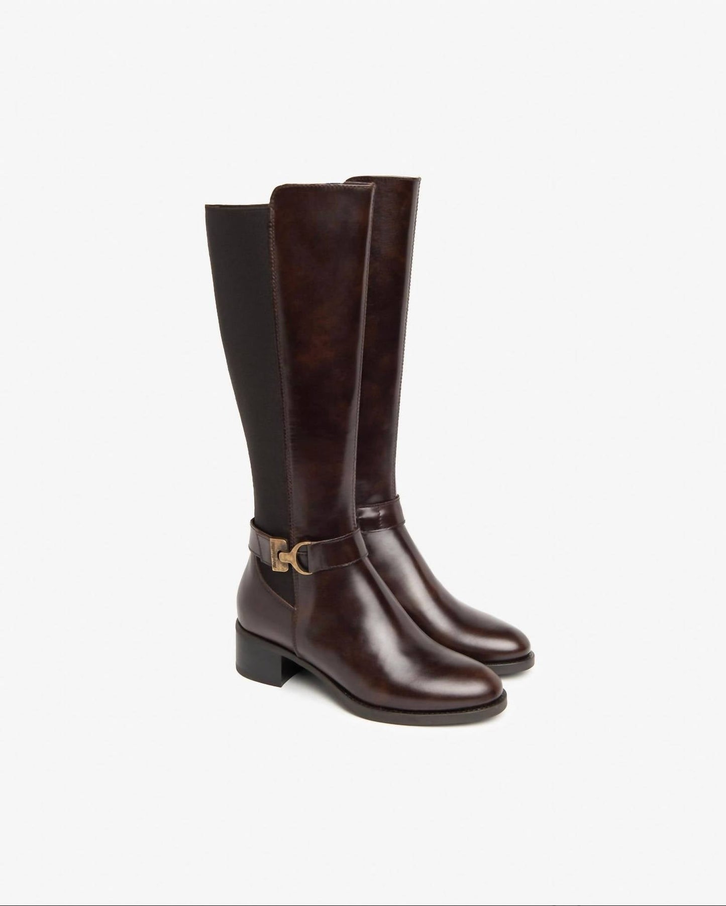Nerogiardini - Women's Leather Stretch Buckle Knee Boots