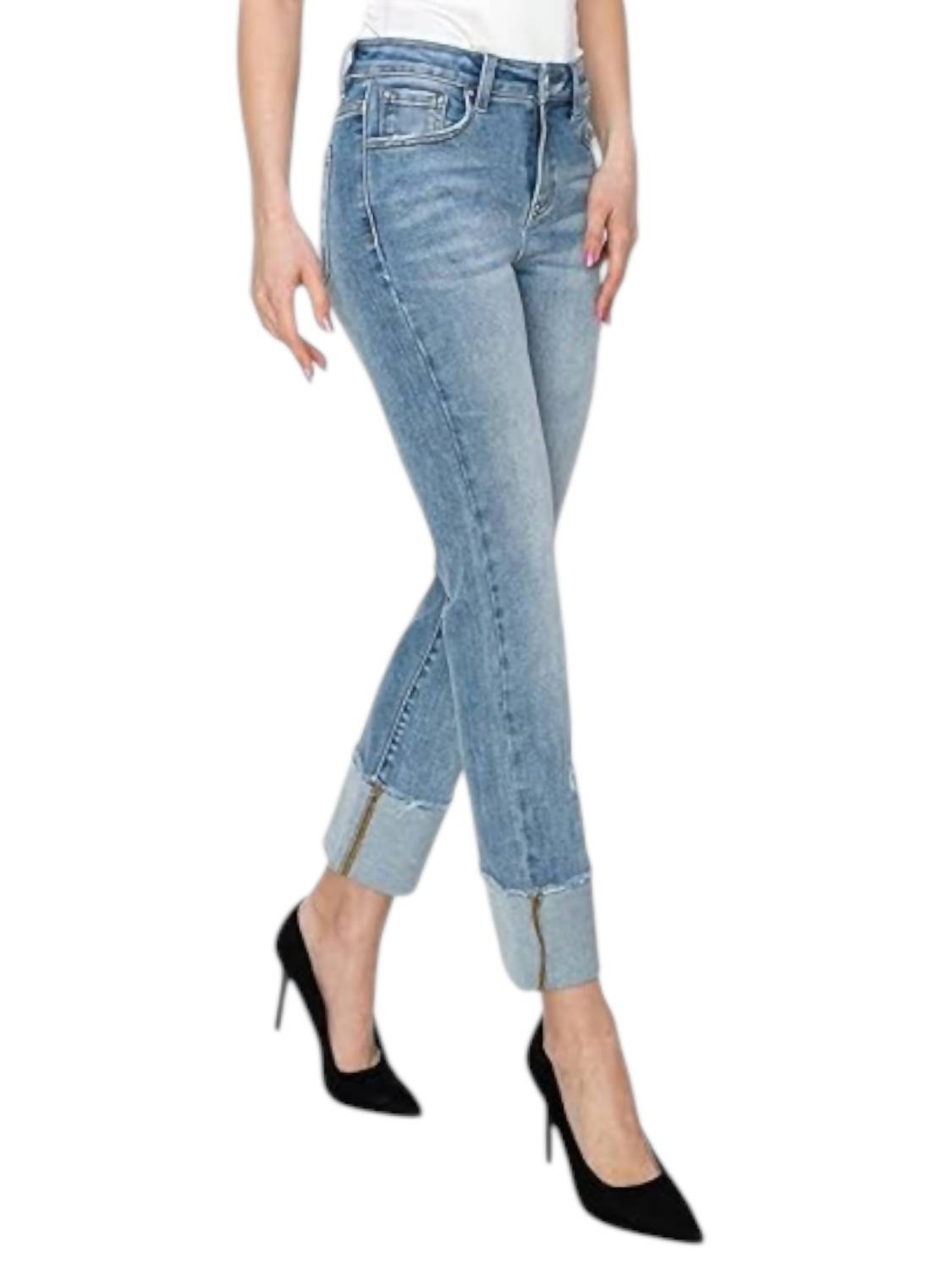 Risen - High Rise Crop Straight Cuffed Slim Jeans