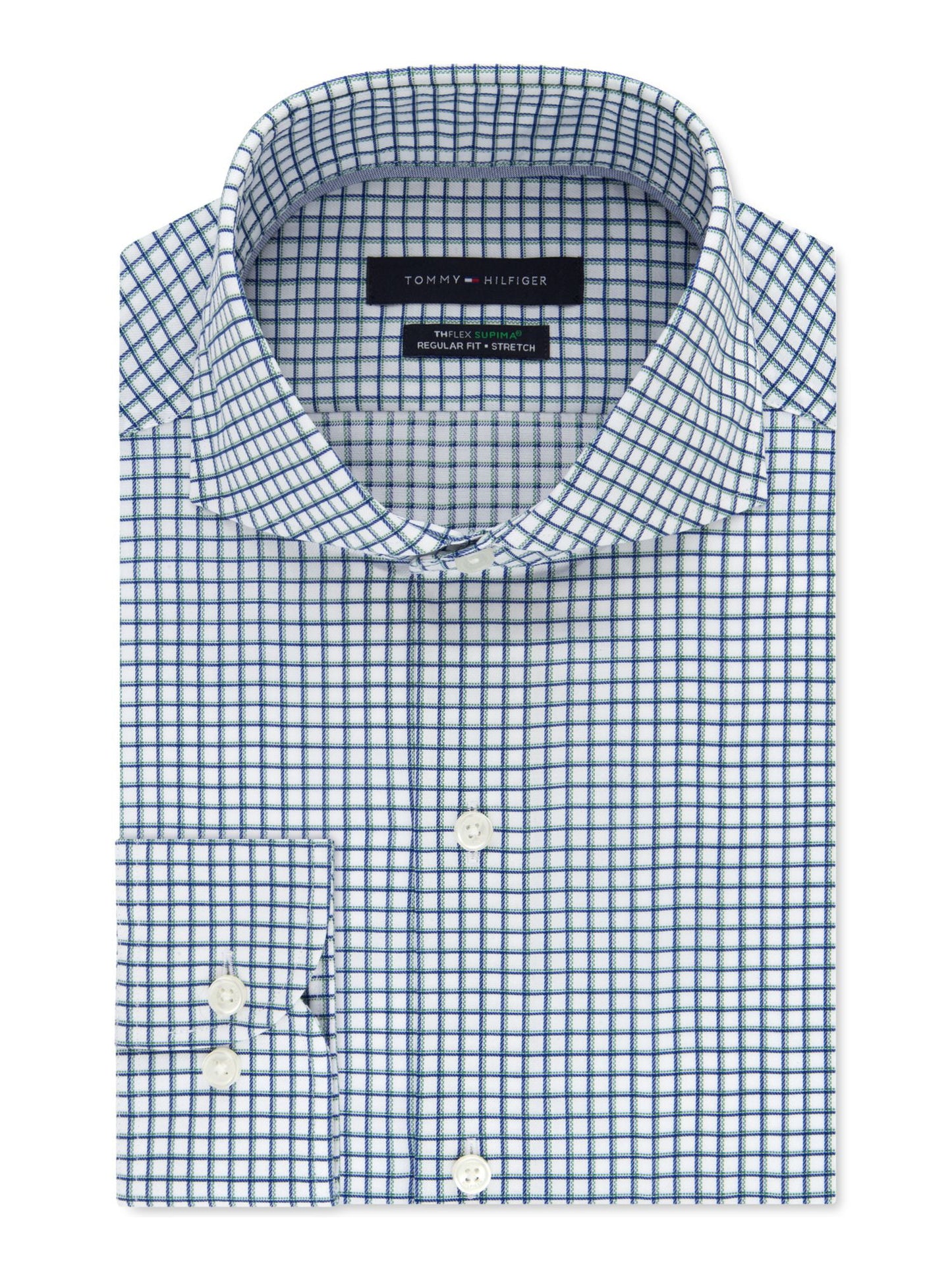 Camisa social masculina Tommy Hilfiger com gola xadrez e ajuste clássico, verde, tamanho 17,5 x 32 x 33