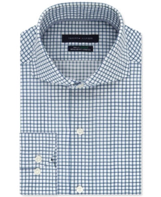 Camisa social masculina Tommy Hilfiger Classic Fit, sem ferro, Thflex Supima Stretch Check, verde, tamanho 18 x 36-37