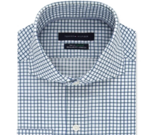 Camisa social masculina Tommy Hilfiger Classic Fit, sem ferro, Thflex Supima Stretch Check, verde, tamanho 18 x 36-37