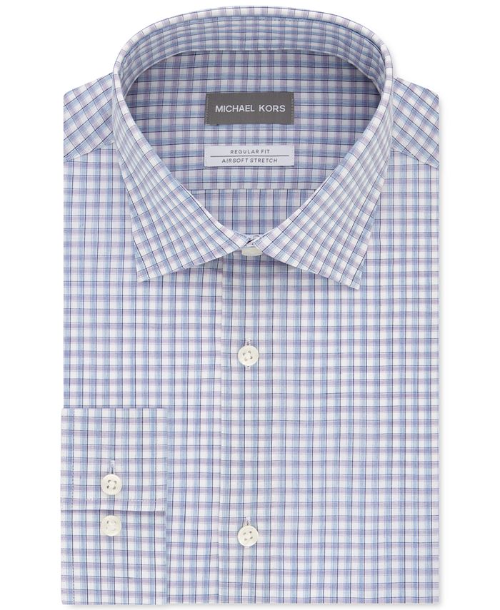 Camisa social masculina Michael Kors Regular Fit para escritório, roxa, tamanho 18,5 x 34 x 35