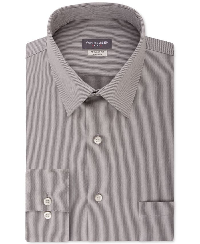 Camisa social listrada Van Heusen masculina com ajuste flexível e gola cinza, tamanho 16 x 34 x 35