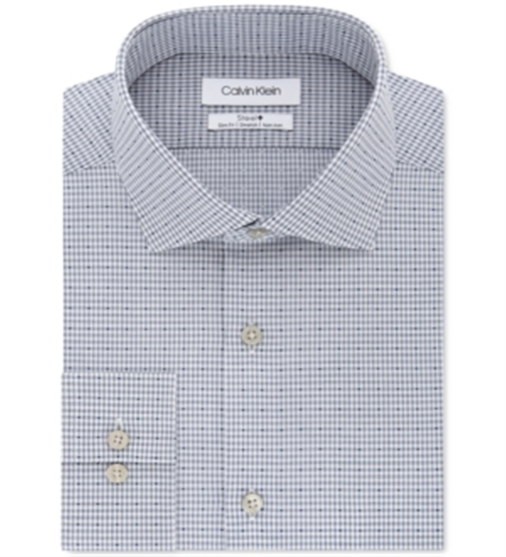 Camisa social masculina Calvin Klein Slim Fit com estampa xadrez elástica, sem passar, azul, tamanho 15x34x35