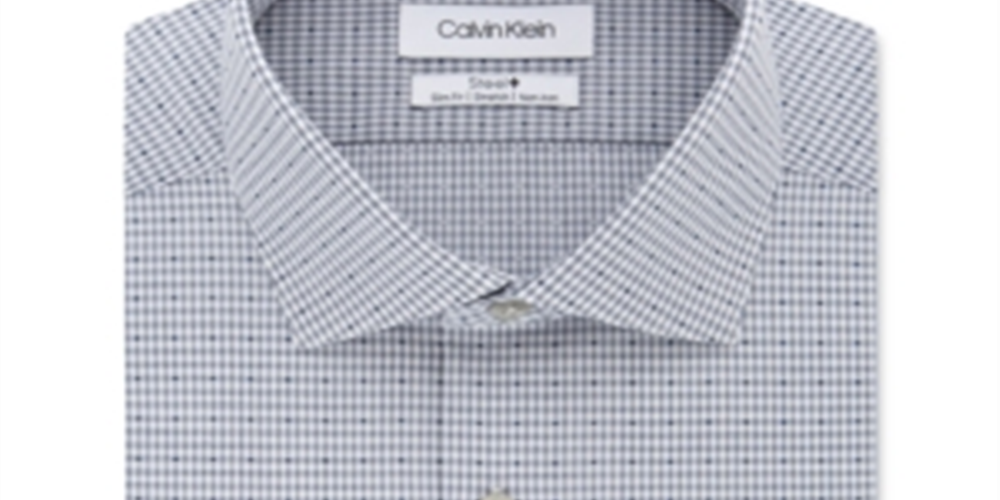 Camisa social masculina Calvin Klein Slim Fit com estampa xadrez elástica, sem passar, azul, tamanho 15x34x35