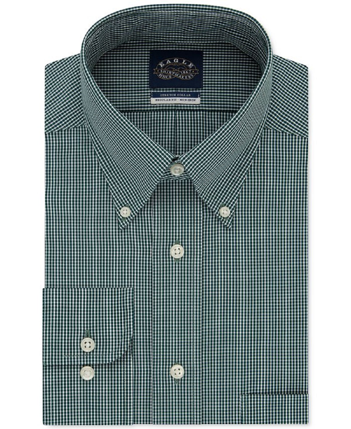 Camisa social xadrez Eagle Masculina Classic Regular Fit, sem passar a ferro, com gola flexível, tamanho verde, 16x32x33