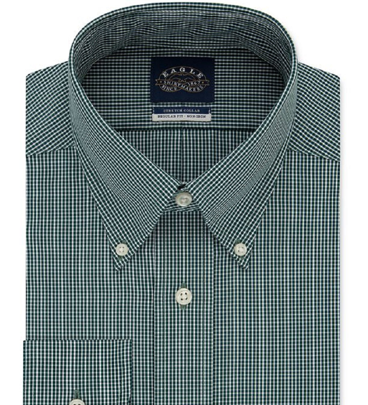 Camisa social xadrez Eagle Masculina Classic Regular Fit, sem passar a ferro, com gola flexível, tamanho verde, 16x32x33