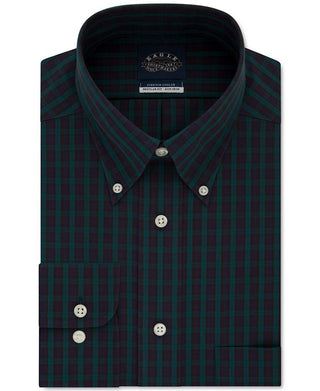 Eagle Men's Classic Regular Fit Non Iron Flex Collar Check Dress Shirt Green Size 17X32-33