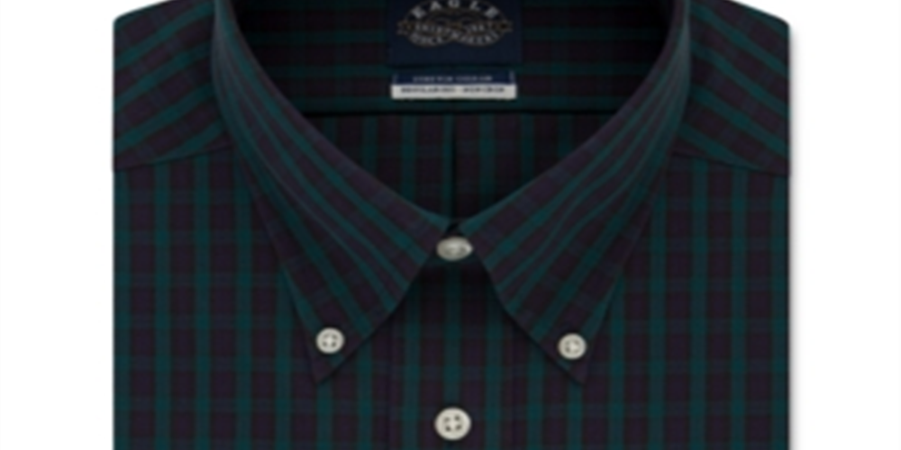 Camisa social xadrez Eagle Masculina Classic Regular Fit, sem passar a ferro, com gola flexível, verde, tamanho 17X32-33