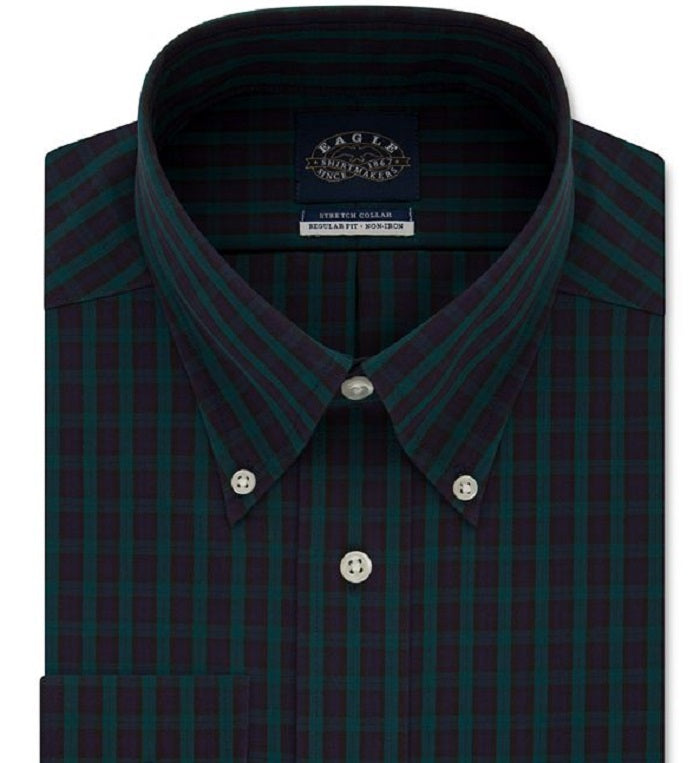 Camisa social masculina Eagle com gola xadrez verde tamanho 36-37