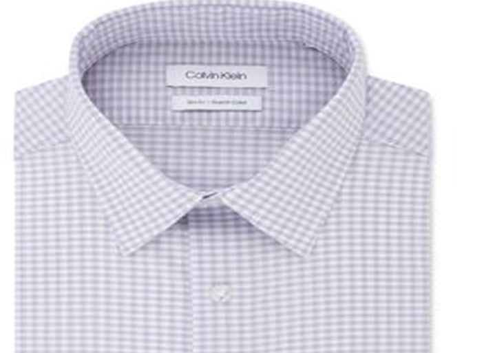 Camisa social masculina Calvin Klein com logo slim fit e gola elástica, roxa, tamanho 16x32-33