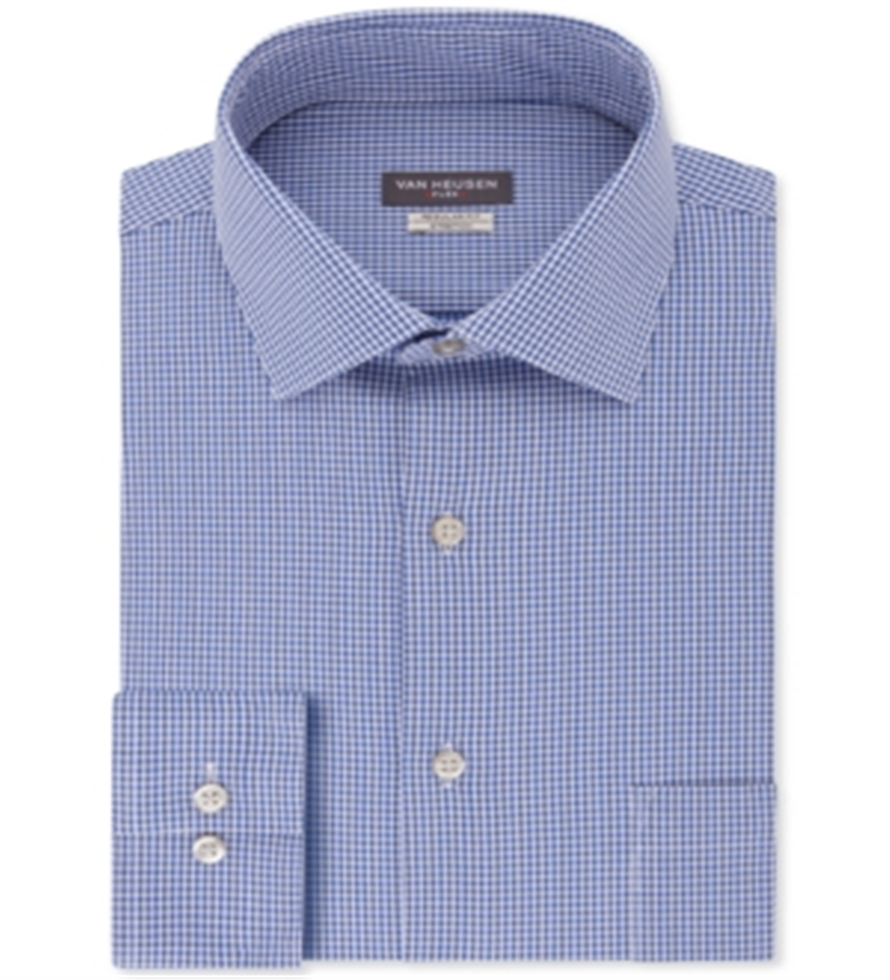 Camisa social masculina Van Heusen Classic Regular Fit com gola flexível elástica xadrez, tamanho azul, 16,5 x 36 x 37